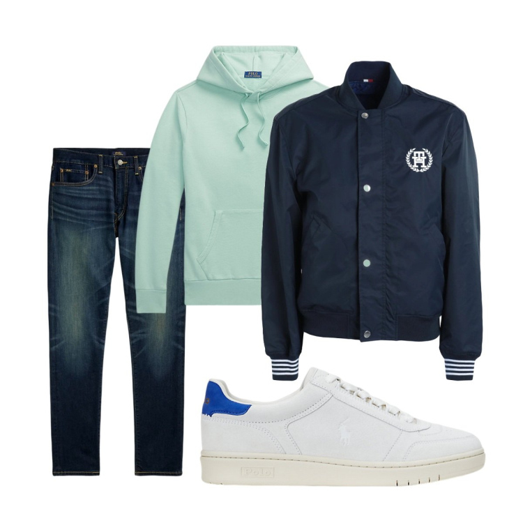 Outfit uomo - Total look #2066098. Stile Casual per Tutti i giorni. Abbinamento con giacche, felpe con cappuccio, jeans, sneakers.