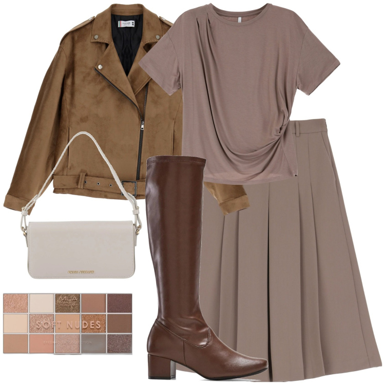 Outfit donna - Urban. Stile Urban per Tutti i giorni. Abbinamento con stivali, borse a mano, ombretti, blazer, t-shirt, pantaloni.