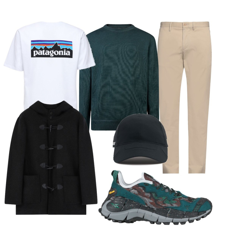Outfit uomo - Total look #2066152. Stile Casual per Tutti i giorni. Abbinamento con sneakers, pantaloni chino, parka, maglieria, cappelli, t-shirt.