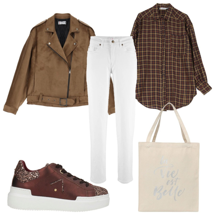 Outfit donna - Total look #2066162. Stile Trendy per Tutti i giorni. Abbinamento con jeans mom, sneakers, borse tote, camicie, blazer.
