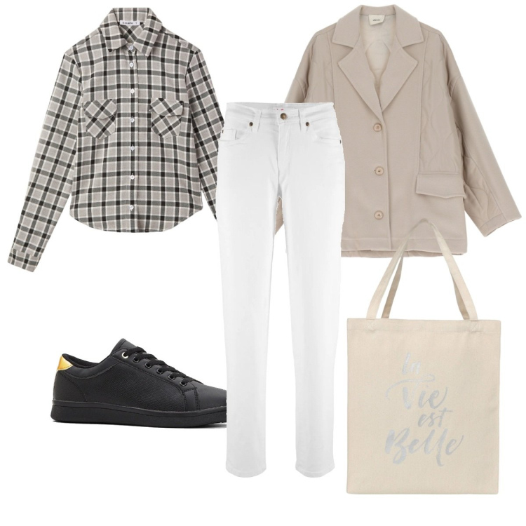 Outfit donna - Total look #2066165. Stile Trendy per Tutti i giorni. Abbinamento con sneakers, jeans mom, borse tote, camicie, blazer.