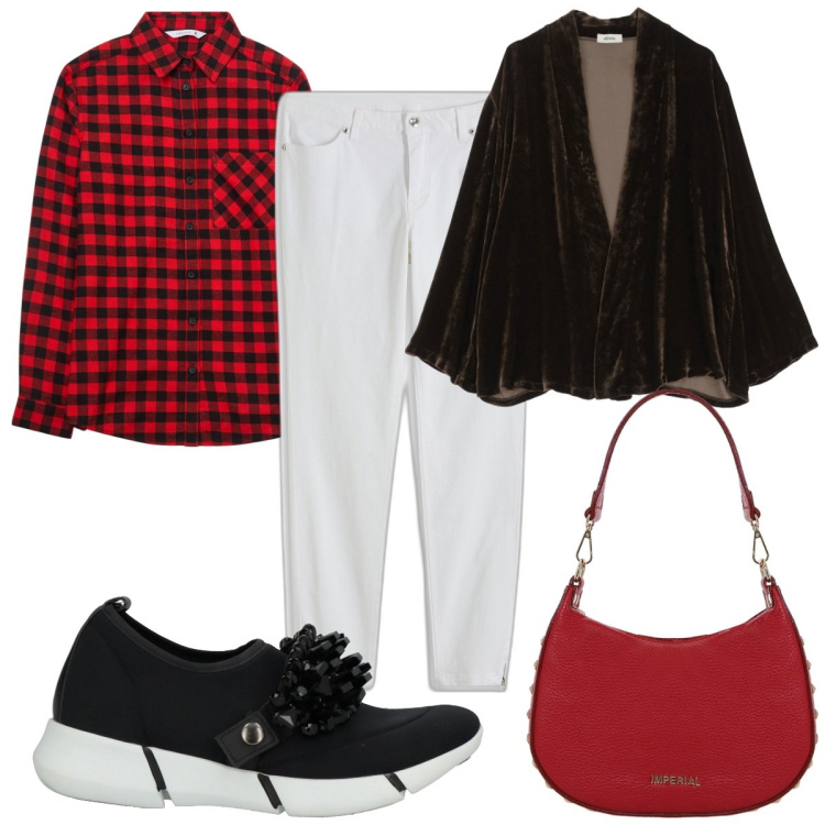 Outfit donna - Total look #2066183. Stile Casual chic per Tutti i giorni. Abbinamento con jeans skinny, sneakers, camicie, borse a spalla, blazer.