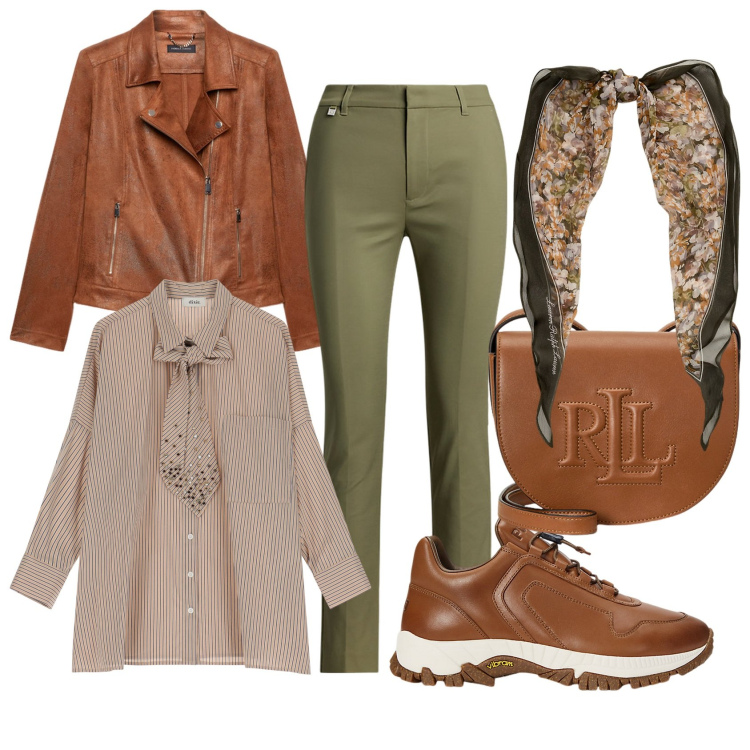 Outfit donna - Domenica sera al cinema. Stile Casual chic per Tutti i giorni. Abbinamento con camicie, borse a tracolla, sneakers, foulard, pantaloni, blazer.