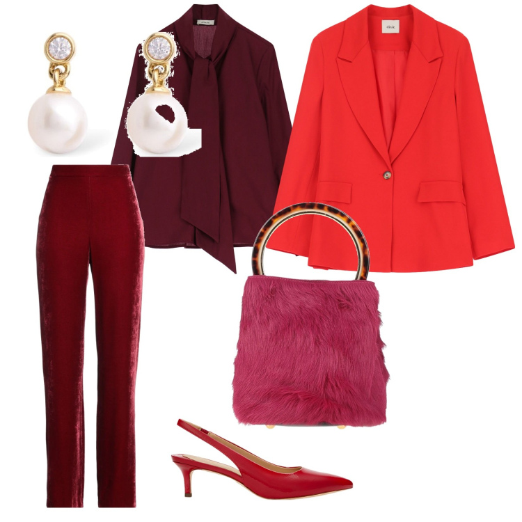 Outfit donna - I colori che si abbracciano. per Cerimonia. Abbinamento con pantaloni, borse a mano, blazer, camicie, décolleté, orecchini.