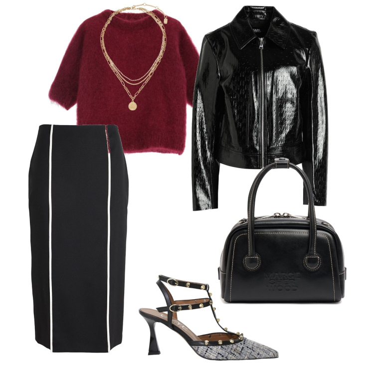 Outfit donna - Borsa grande anche per la sera. per Serata fuori. Abbinamento con gonne longuette, blazer, maglieria, décolleté, ciondoli, borse tote.