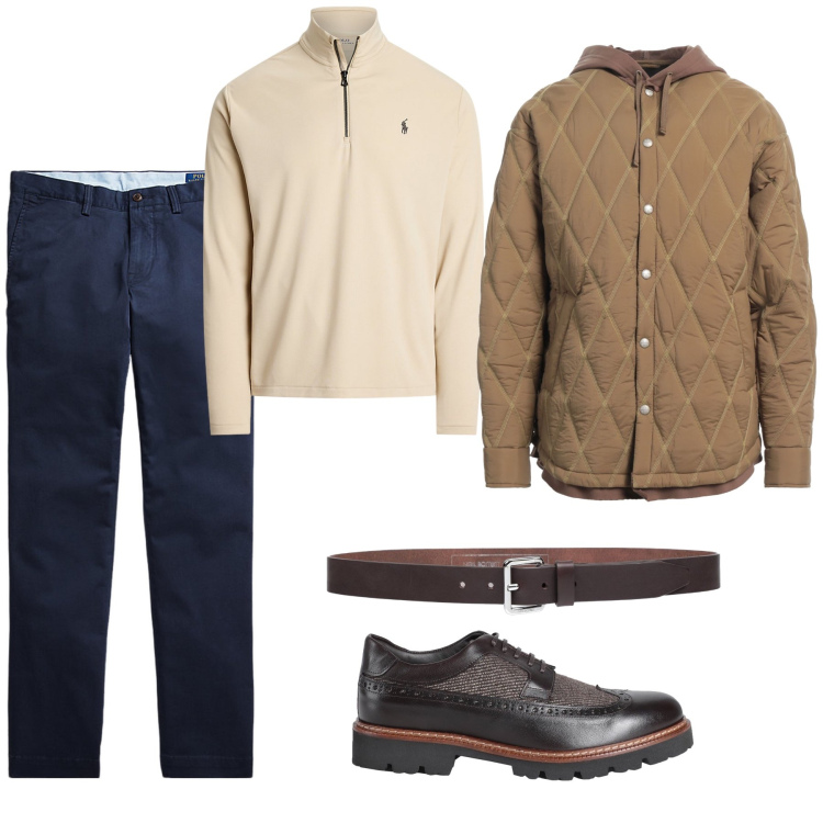 Outfit uomo - Classico sportivo. Stile Urban per Tutti i giorni. Abbinamento con cinture, scarpe stringate, giacche, pantaloni, pullovers.