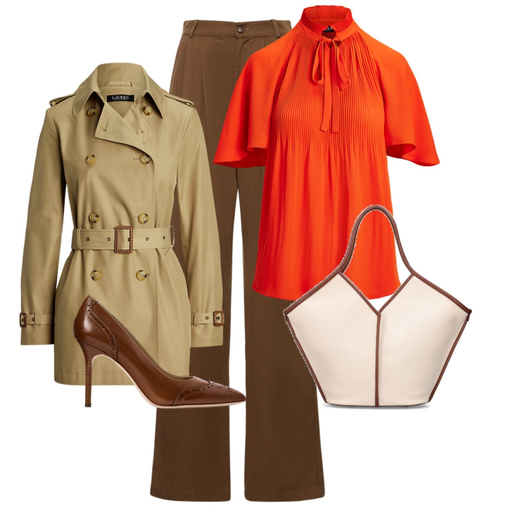 Outfit donna - Total look #2066281. per Ufficio. Abbinamento con trench, décolleté, camicie, shopping bag, pantaloni.