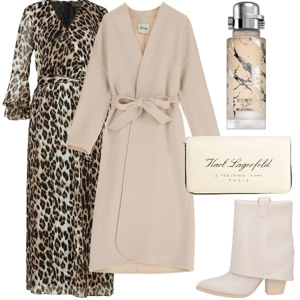 Outfit donna - Serata fuori. Stile Glamour per Serata fuori. Abbinamento con vestiti lunghi, stivaletti, borse a mano, profumi, cappotti.