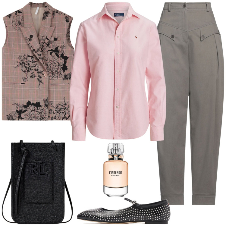 Outfit donna - Il gilet doppio petto. Stile Casual chic per Tutti i giorni. Abbinamento con pantaloni, profumi, gilet, borse a tracolla, camicie, ballerine.