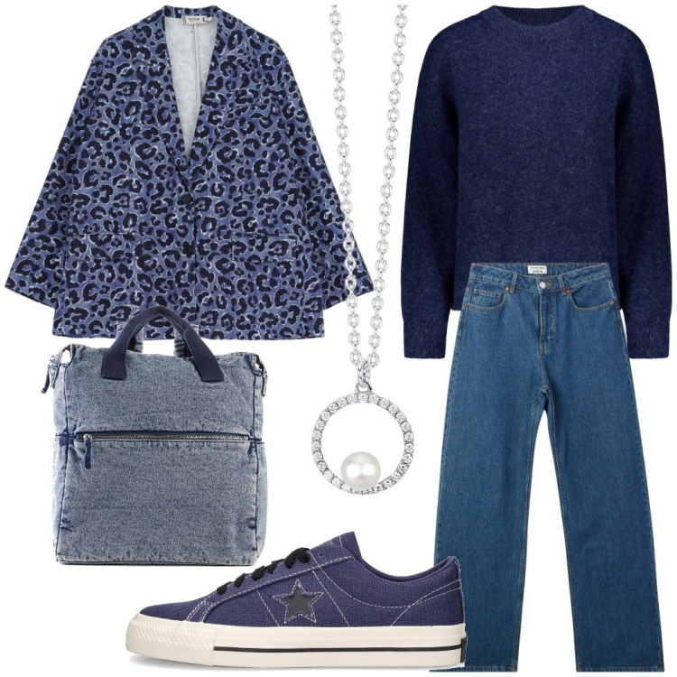 Outfit donna - All\' università. Stile Urban per Scuola/Università. Abbinamento con zaini, jeans, collane, blazer, maglieria, sneakers.