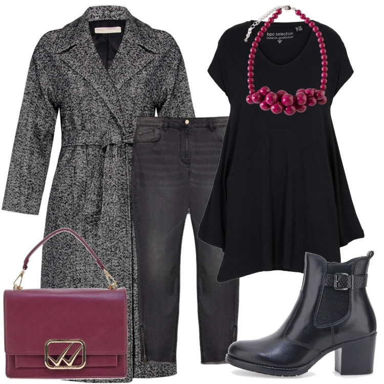 Outfit donna - Blusa asimmetrica. Stile Casual per Tutti i giorni. Abbinamento con top, cappotti, borse a tracolla, stivaletti, jeans skinny, collane.