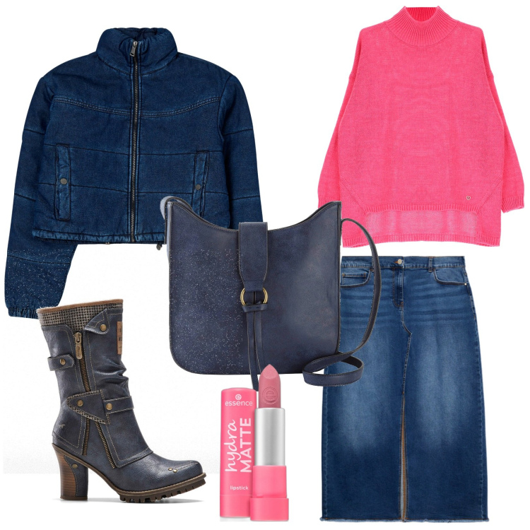 Outfit donna - Total look #2066432. Stile Trendy per Scuola/Università. Abbinamento con borse a tracolla, stivali, rossetti, blazer, maglieria, gonne lunghe.
