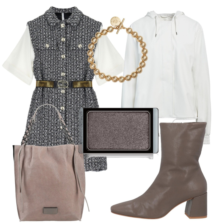 Outfit donna - Total look #2066440. Stile Trendy per Serata fuori. Abbinamento con borse a mano, stivaletti, blazer, ombretti, vestiti corti, braccialetti.