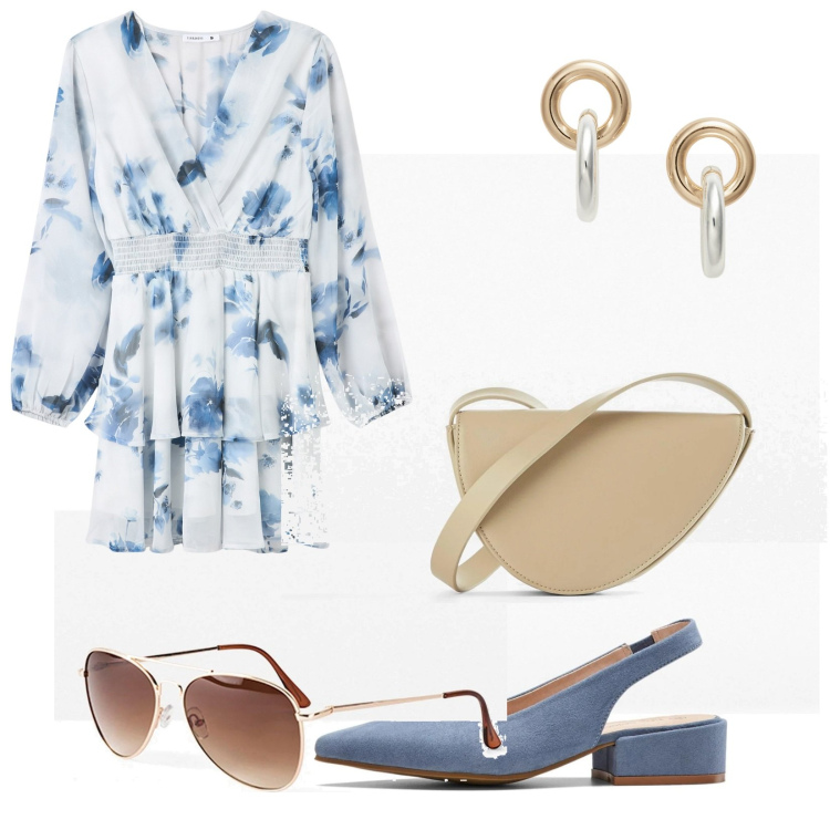 Outfit donna - Total look #2066443. Stile Trendy per Tutti i giorni. Abbinamento con occhiali da sole, décolleté, borse a tracolla, vestiti, orecchini.