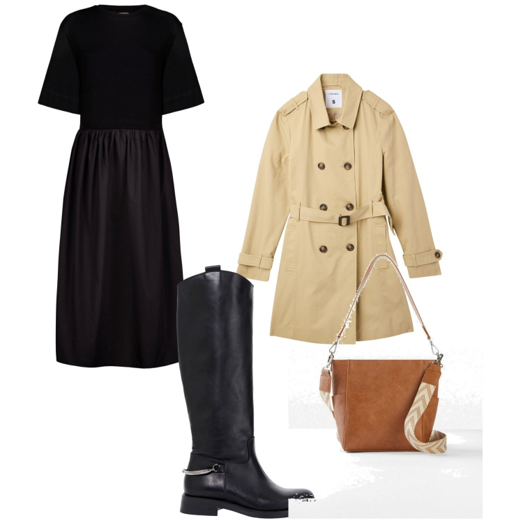 Outfit donna - Dinamic. Stile Casual chic per Serata fuori. Abbinamento con borse a tracolla, trench, stivali, vestiti midi/longuette.