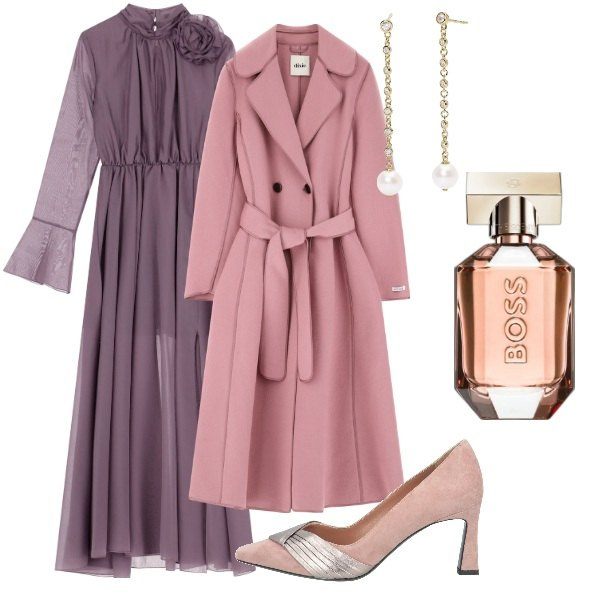 Outfit donna - Invito a cena. Stile Glamour per Serata fuori. Abbinamento con décolleté, profumi, orecchini, vestiti lunghi, cappotti.
