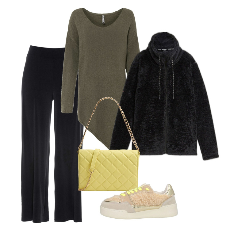 Outfit donna - Basic chic. Stile Basic per Tutti i giorni. Abbinamento con maglieria, pantaloni culotte, blazer, sneakers, borse a tracolla.
