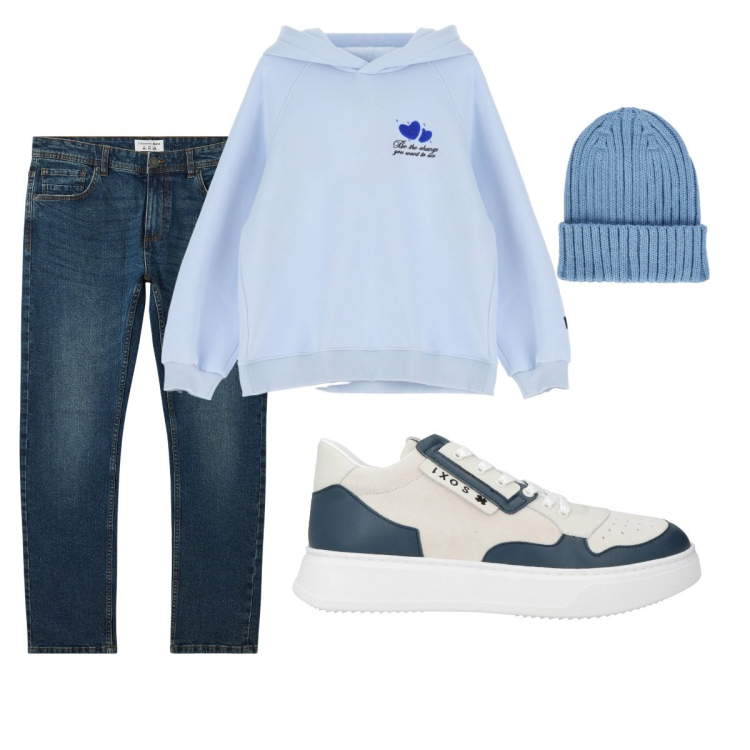 Outfit uomo - Total look #2066524. Stile Casual per Tutti i giorni. Abbinamento con sneakers, jeans, felpe con cappuccio, berretti.