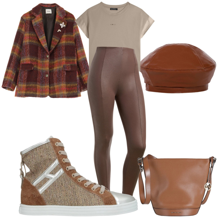 Outfit donna - Total look #2066533. Abbinamento con sneakers alte, borse a spalla, t-shirt, pantaloni skinny, blazer, cappelli e berretti.