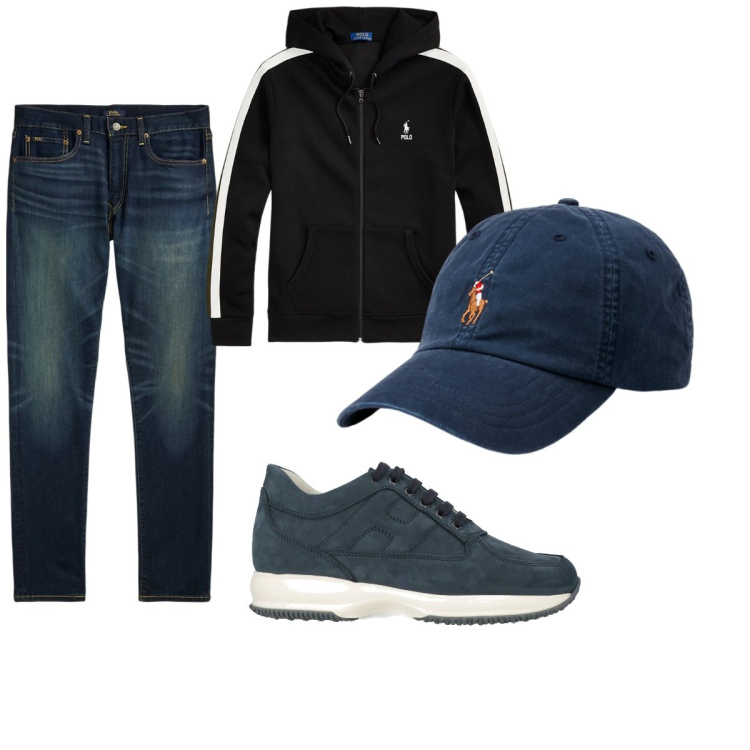 Outfit uomo - Total look #2066551. Stile Casual per Tutti i giorni. Abbinamento con sneakers, cappelli, jeans, felpe con cappuccio.