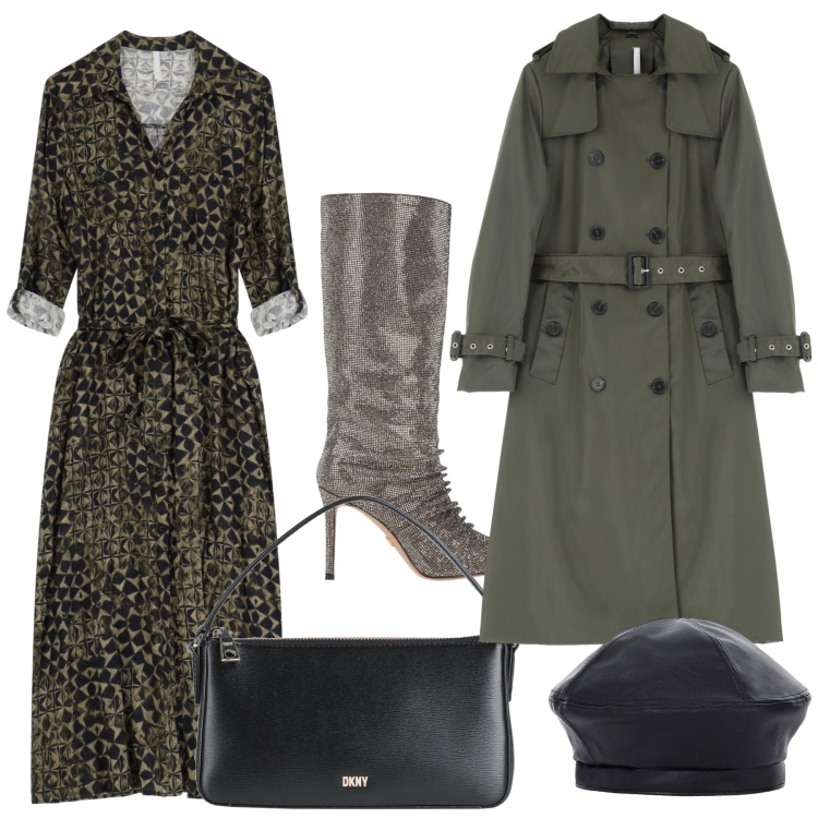 Outfit donna - Total look. Stile Urban per Tutti i giorni. Abbinamento con stivali, borse a mano, vestiti, trench, cappelli e berretti.