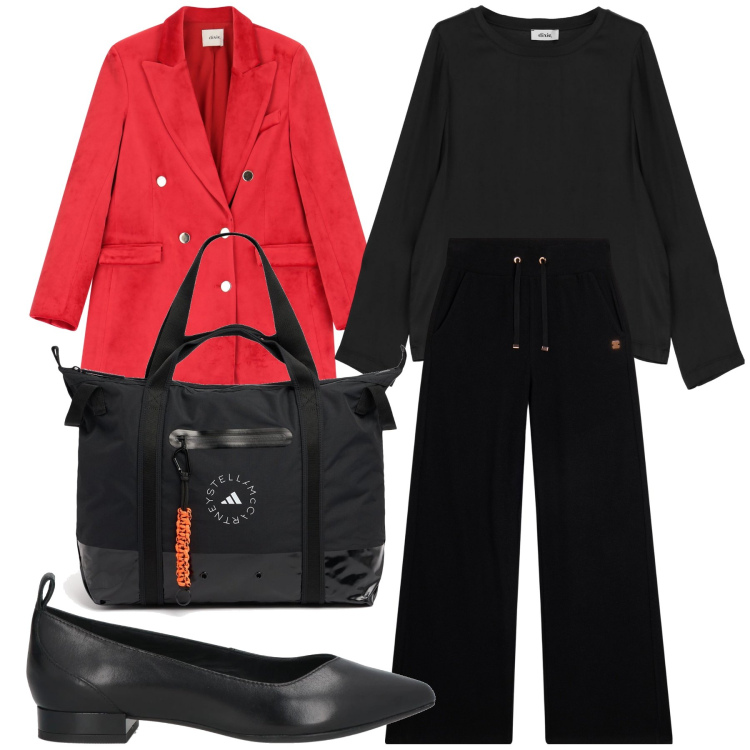 Outfit donna - In giro per ulteriori saldi. Stile Urban per Tutti i giorni. Abbinamento con ballerine, pantaloni, maglieria, blazer, shopping bag.