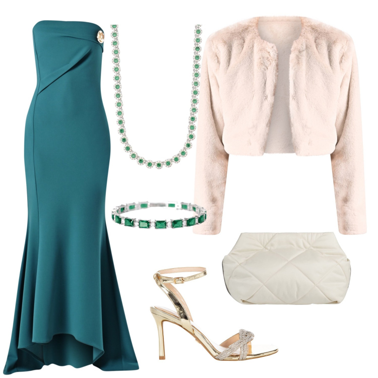 Outfit donna - Matrimonio della sorella. Stile Chic per Cerimonia. Abbinamento con borse a spalla, collane, braccialetti, bolero, vestiti lunghi, sandali col tacco.