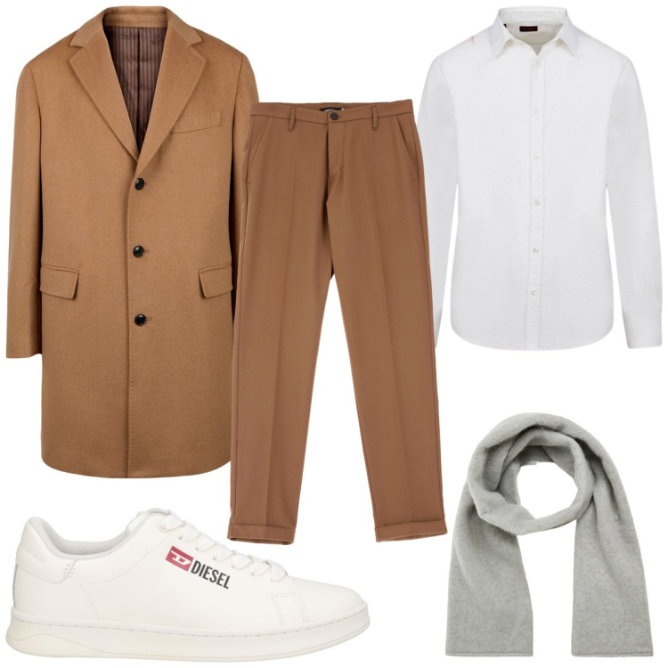 Outfit uomo - Total look #2066726. Stile Casual per Tutti i giorni. Abbinamento con sneakers, sciarpe e foulard, pantaloni chino, cappotti, camicie.