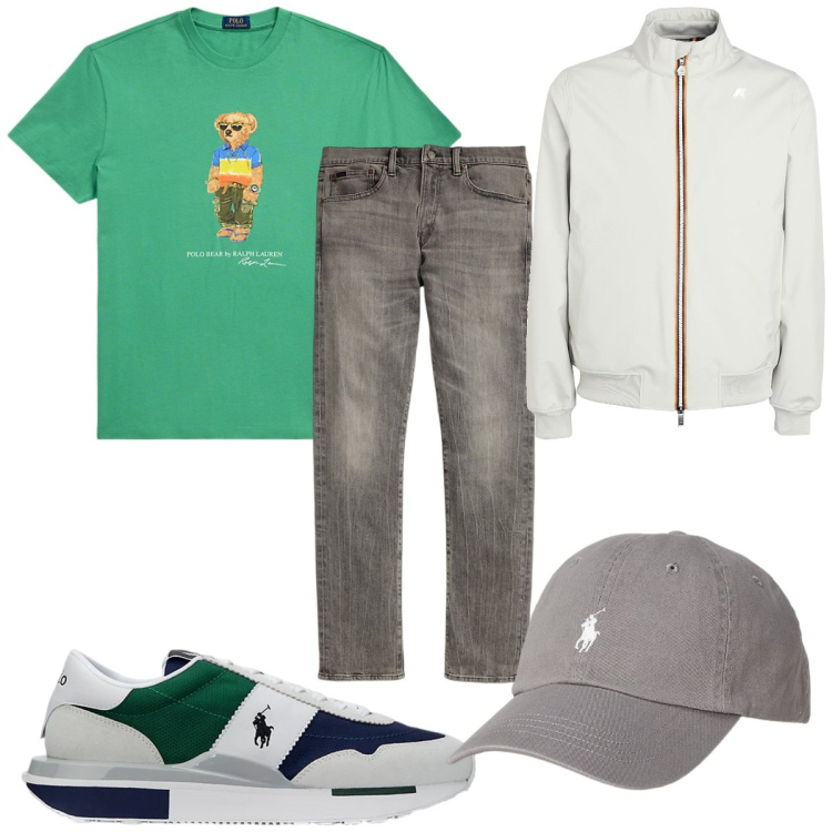 Outfit uomo - Total look #2066727. Stile Trendy per Tutti i giorni. Abbinamento con giacche, cappelli, jeans, sneakers, t-shirt.