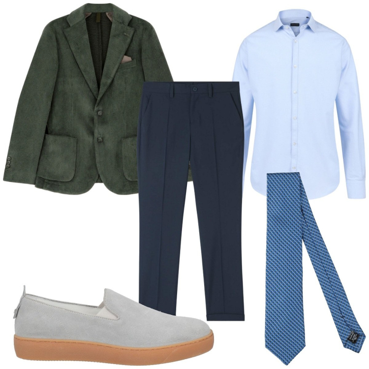 Outfit uomo - Total look #2066730. Stile Trendy per Ufficio. Abbinamento con sneakers, cravatte, pantaloni chino, giacche, camicie.