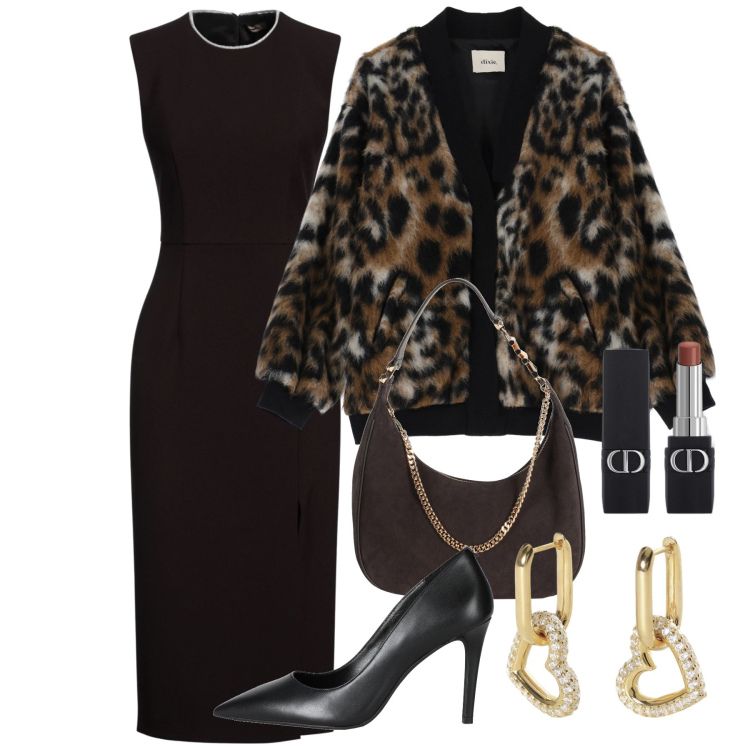 Outfit donna - Nero e testa di moro. Stile Chic per Serata fuori. Abbinamento con décolleté, borse a spalla, vestiti midi/longuette, rossetti, orecchini, blazer.