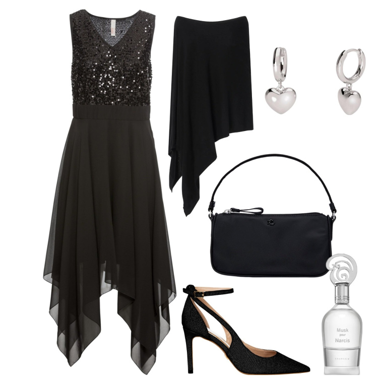 Outfit donna - Total look #2066841. Stile Chic per Cerimonia. Abbinamento con vestiti midi/longuette, cappotti, profumi, orecchini, décolleté, pochette.