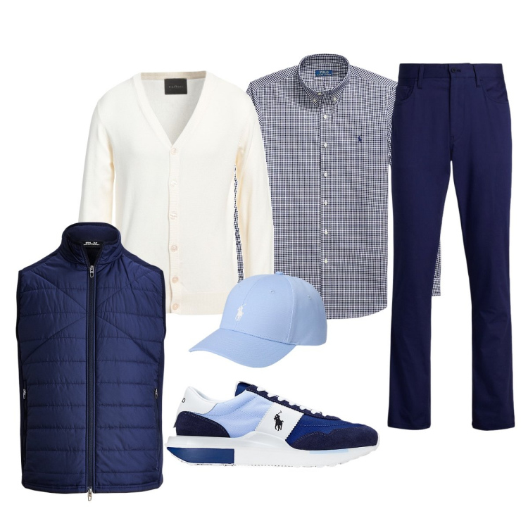 Outfit uomo - Total look #2066882. Stile Business/Elegante per Ufficio. Abbinamento con cardigans, cappelli, camicie, piumini, sneakers, pantaloni.
