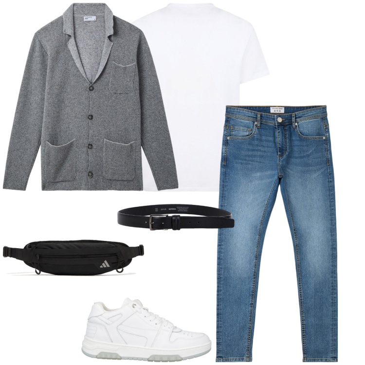 Outfit uomo - Total look #2066895. Stile Casual per Tutti i giorni. Abbinamento con sneakers, giacche, jeans skinny, cinture, t-shirt, borse sportive.
