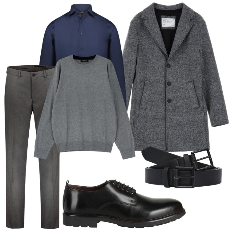 Outfit uomo - Total look #2066934. Stile Business/Elegante per Ufficio. Abbinamento con scarpe stringate, cinture, maglieria, cappotti, camicie, pantaloni.