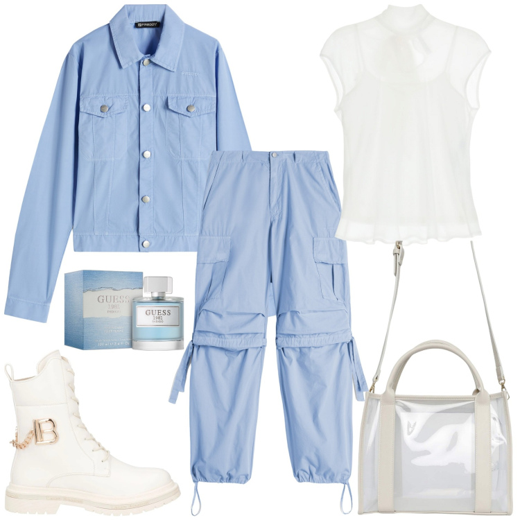Outfit donna - Il mio colore preferito - @danipoetessa. Stile Trendy per Tutti i giorni. Abbinamento con anfibi, profumi, borse tote, top, blazer, pantaloni cargo.