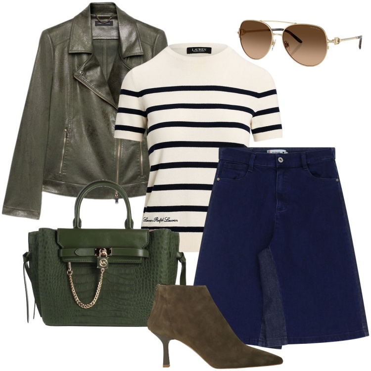 Outfit donna - Tacchi nel tempo libero. Stile Sexy per Tutti i giorni. Abbinamento con borse a mano, bermuda, stivaletti, occhiali da sole, maglieria, blazer.