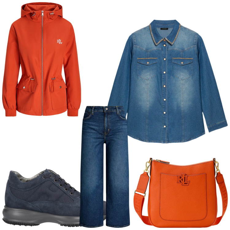 Outfit donna - Denim da tutti i giorni. Stile Casual per Tutti i giorni. Abbinamento con sneakers, borse a tracolla, jeans, blazer, camicie.