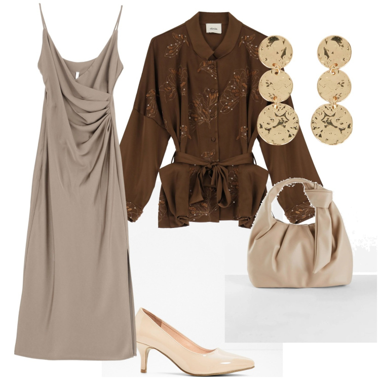 Outfit donna - Buon weekend. per Tutti i giorni. Abbinamento con borse a mano, décolleté, vestiti midi/longuette, blazer, orecchini.