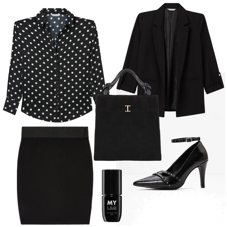 Outfit donna - Total look #2066979. Stile Chic per Ufficio. Abbinamento con décolleté, smalti, blazer, camicie, shopping bag, gonne.