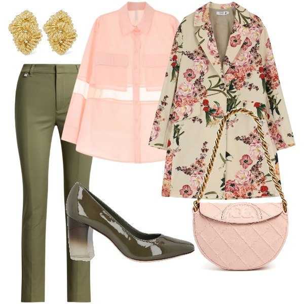 Outfit donna - Occhio alla giacca. Stile Glamour per Tutti i giorni. Abbinamento con décolleté, trench, camicie, pantaloni, orecchini, borse a spalla.