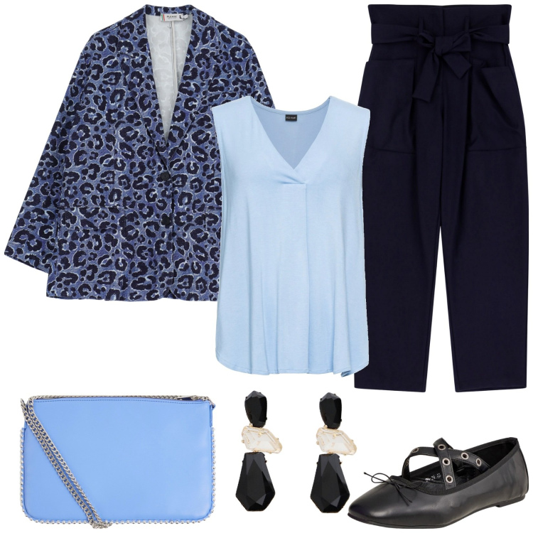 Outfit donna - Total look #2067078. Stile Casual per Tutti i giorni. Abbinamento con top, ballerine, borse a tracolla, pantaloni, blazer, orecchini.