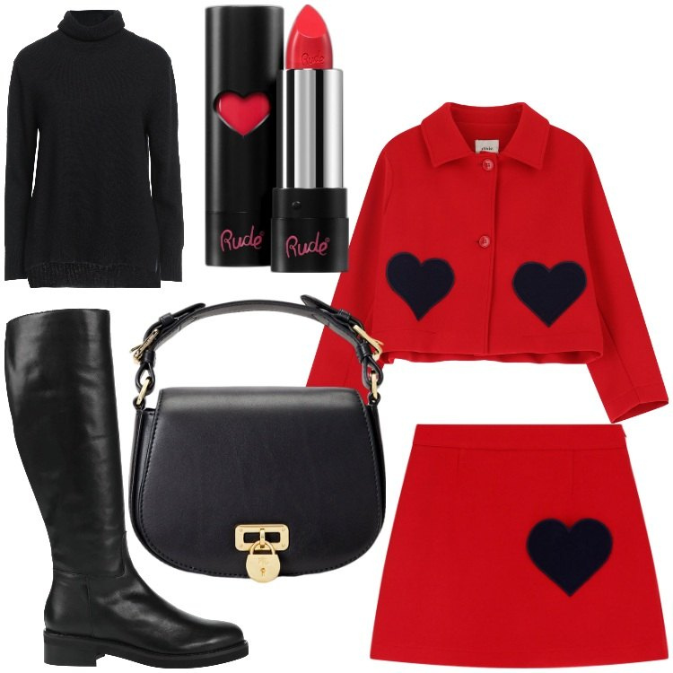Outfit donna - It´s only love. Stile Casual chic per Serata fuori. Abbinamento con stivali, maglieria, rossetti, blazer, minigonne, borse a tracolla.