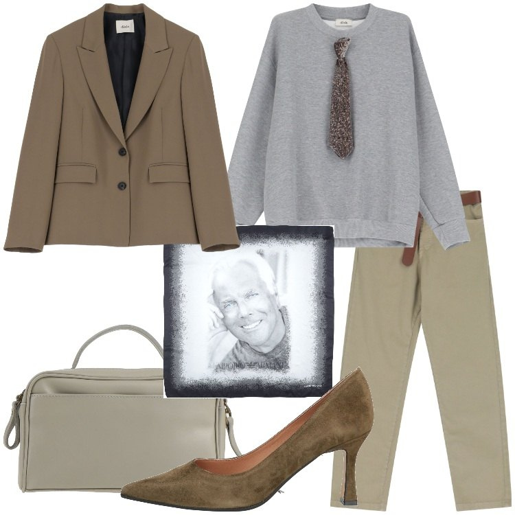 Outfit donna - Serata casual-chic. Stile Casual chic per Serata fuori. Abbinamento con sciarpe, décolleté, borse a mano, pantaloni, felpe, blazer.