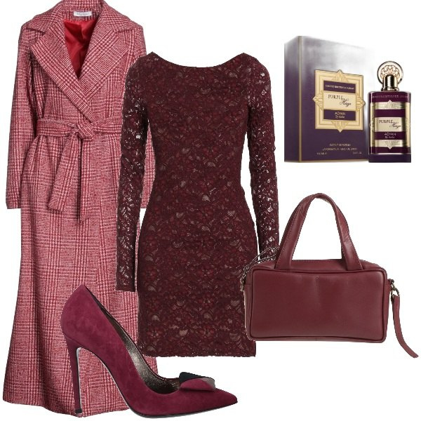 Outfit donna - Serata fuori. Stile Trendy per Serata fuori. Abbinamento con cappotti, vestiti corti, décolleté, borse a mano, profumi.