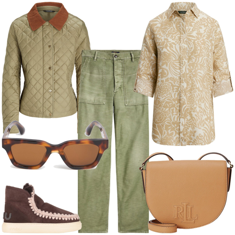 Outfit donna - Pomeriggio del sabato. Stile Urban per Tutti i giorni. Abbinamento con stivaletti, camicie, borse a tracolla, pantaloni, giacche, occhiali da sole.