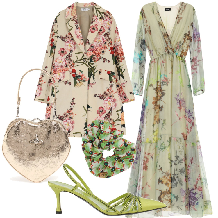 Outfit donna - Amica degli sposi. Stile Chic per Cerimonia. Abbinamento con décolleté, trench, vestiti lunghi, accessori per capelli, pochette.