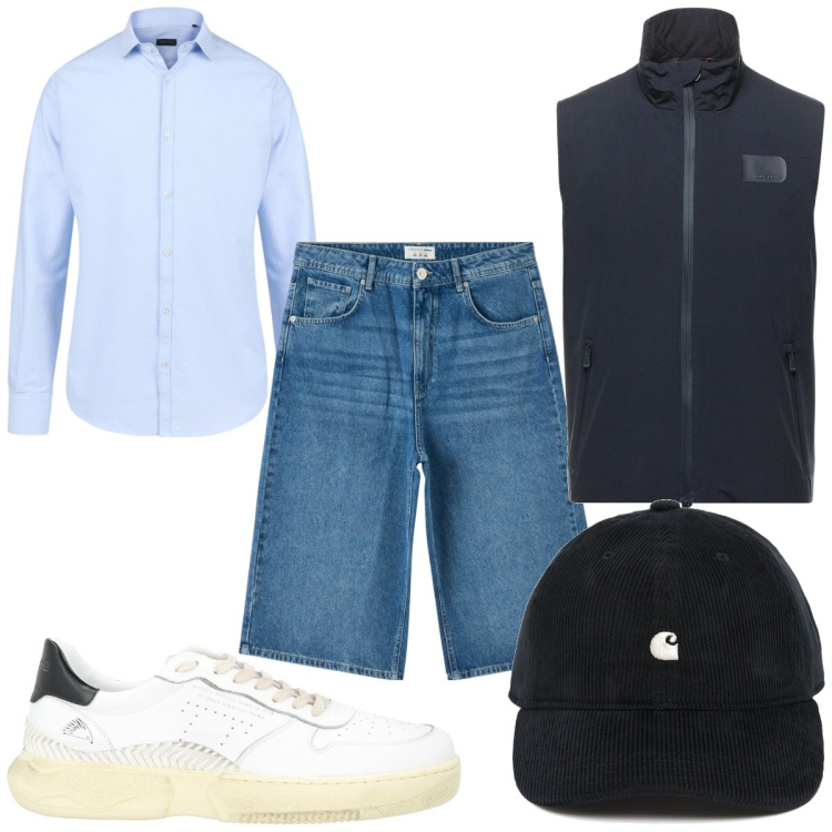 Outfit uomo - Total look #2067657. Stile Casual per Tutti i giorni. Abbinamento con sneakers, giacche, pantaloni corti, camicie, cappelli.