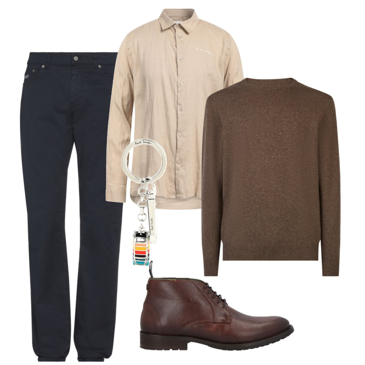Outfit uomo - Saldi. Stile Business/Elegante per Ufficio. Abbinamento con camicie, stivali e stivaletti, portachiavi, pantaloni, maglieria.