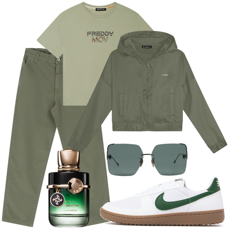 Outfit donna - Total look #2067785. per Tutti i giorni. Abbinamento con occhiali da sole, profumi, felpe con cappuccio, t-shirt, pantaloni, sneakers.